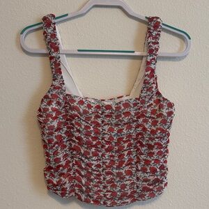 Lulu's Red and White Floral Crop Top